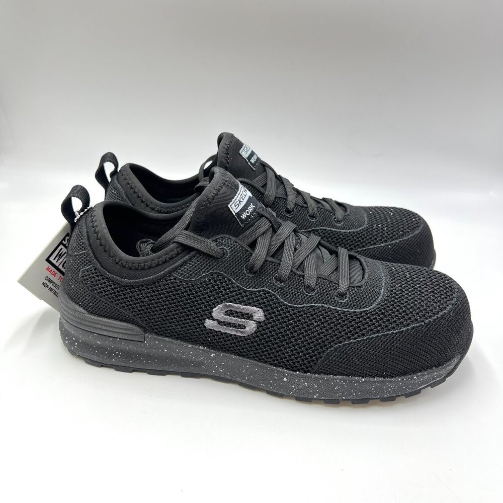 6.5W 6.5 WIDE WIDTH Skechers Womens Bulkin Balran Black Work Sneakers Shoes